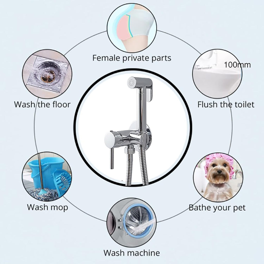 Handheld Bidet Sprayer for Toilet, Baby Cloth Diaper Hot and Cold Water Wall Mounted Brass Kit for Personal Hygiene Cleaning,Chrome(Chrome)