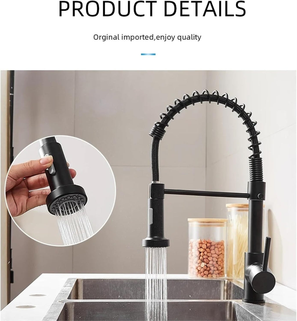 Kitchen Faucet Hot and Cold Spring Brass 360° Rotating Sink Tap Two Function Spray(Chrome)