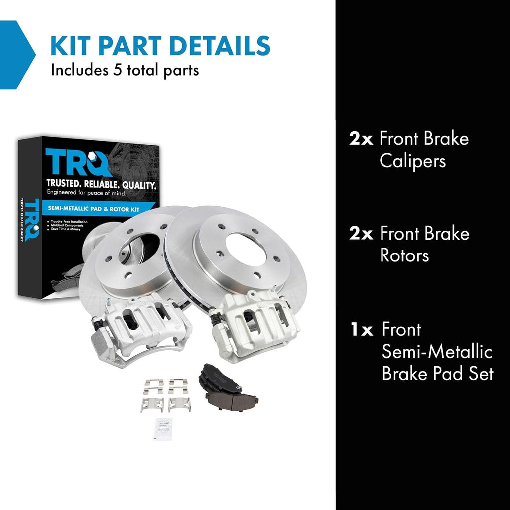 TRQ Front Brake Pad and Rotor Set Semi Metallic Vented Rotors Calipers Compatible with 1999-2003 Ford F-150 2004 F-150 Heritage
