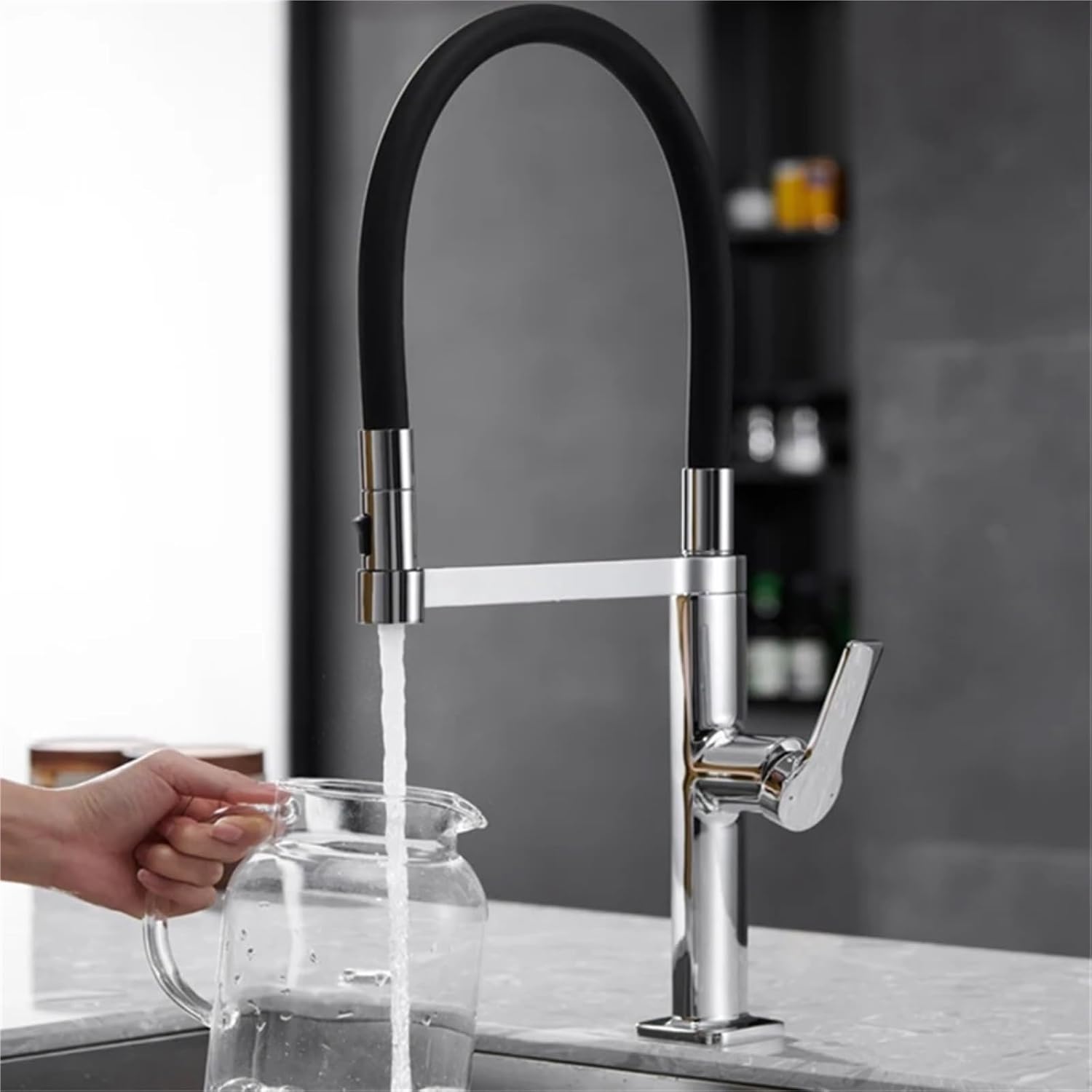 Pull Out Multifunctional 59 Copper Kitchen Sink Vegetable Washing Cold and Hot Water Faucet Universal Rotation(Silvery)