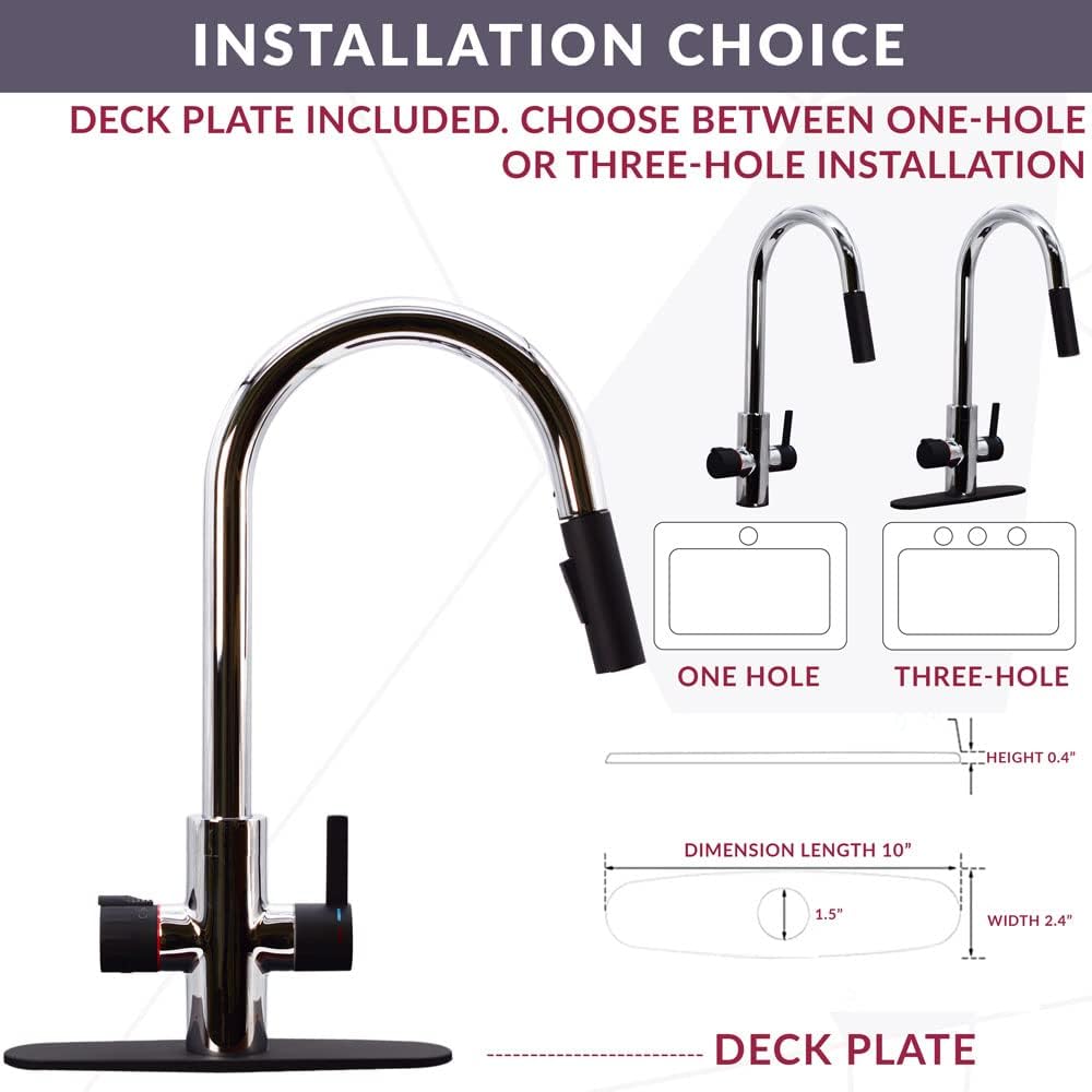 Westbrass BK236WH-2662 36' Double Bowl Reversible Apron Front Solid Surface Kitchen Sink with 4 in 1 Function Faucet, Dual Water Filters, Drain Baskets and Soap Dispenser, Polished Chrome/Matte Black