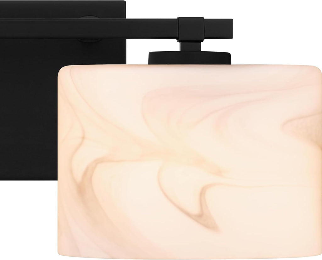Quoizel Mather Bath Vanity Lights, 15 Inch 2-Light Lighting Fixtures Over Mirror, Matte Black with Marbled Glass Shade, 40W G9 Base Bulbs, Transitional Wall Mount Light for Bathrooms, Dresser or Sink