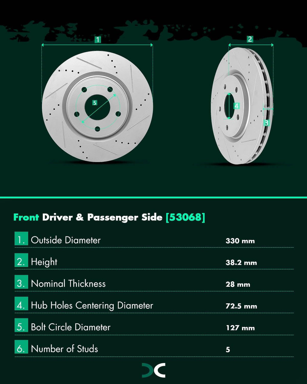 SCITOO Pads and Rotors Kits,Brake Kits Suitable for Chrysler Pacifica Town & Country,for Dodge Grand Caravan Journey,Front Drilled and Slotted Dics Rotors Ceramic Brake Pads