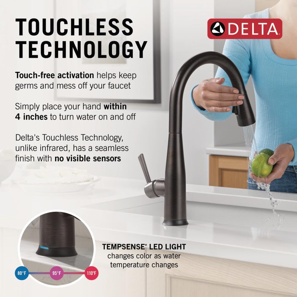 Delta Essa Touchless Kitchen Faucet with Touch Technology, Oil Rubbed Bronze Kitchen Sink Faucet with Pull Down Sprayer, Single Hole, Venetian Bronze 9113TL-RB-DST