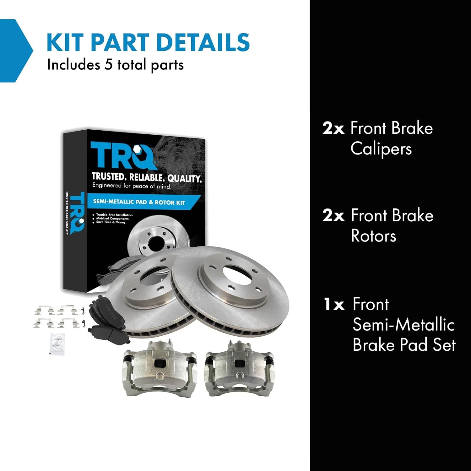 TRQ Front Brake Pad and Rotor Set Semi Metallic Vented Rotors Calipers Compatible with 2007-2012 Dodge Caliber