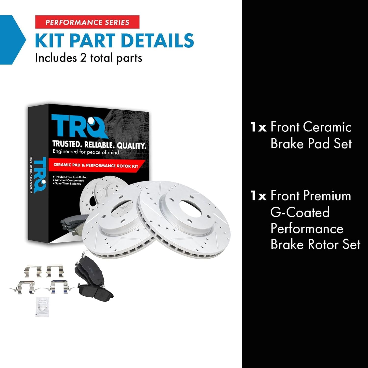 TRQ Performance Front Brake Pad and Rotor Set Ceramic Drilled Slotted Coated Vented Rotors Compatible with 2009-2014 Nissan Cube 2007-2012 Sentra 2007-2012 Versa