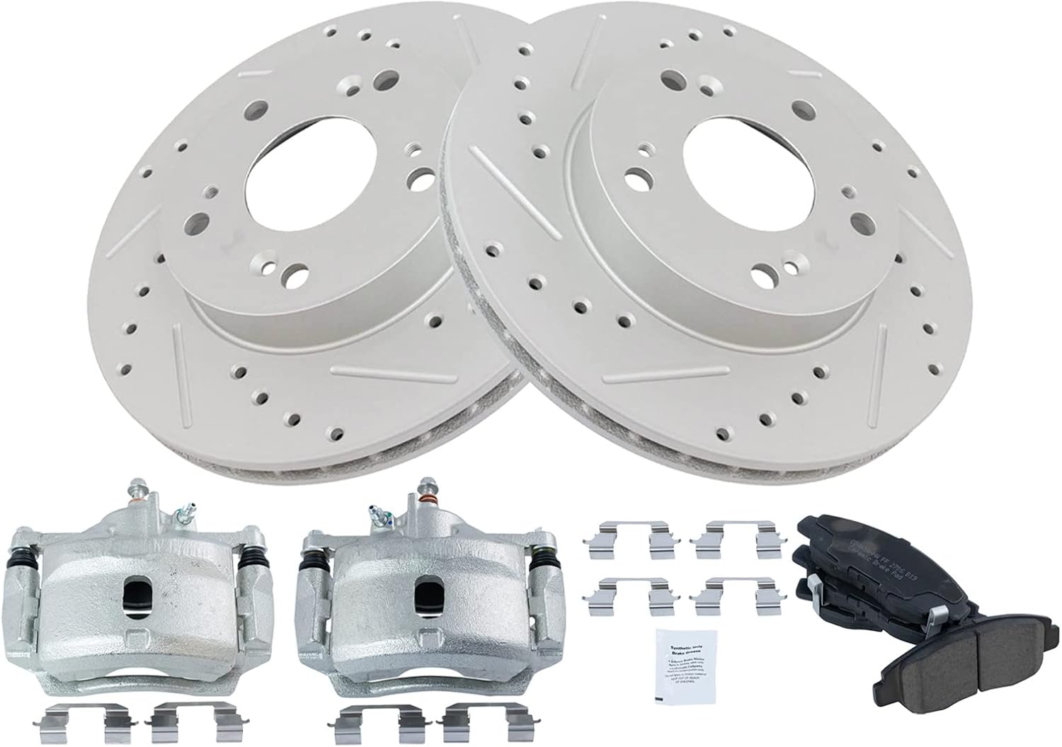 TRQ Performance Front Brake Pad and Rotor Set Ceramic Vented G Coated Rotors Calipers Compatible with 2006-2011 Honda Civic