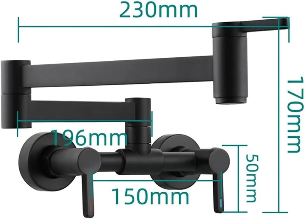 Pot Filler Tap Wall Mounted Foldable Kitchen Faucet Hot and Cold Single Hole Sink Tap Rotate Folding Spout(Nickel A)