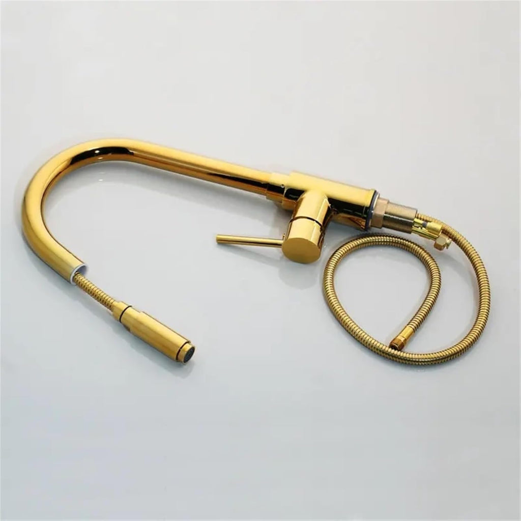 Gold Kitchen Faucets Pull Out Sink Water Mixers Brass Vanity Faucet Cold and Hot Water