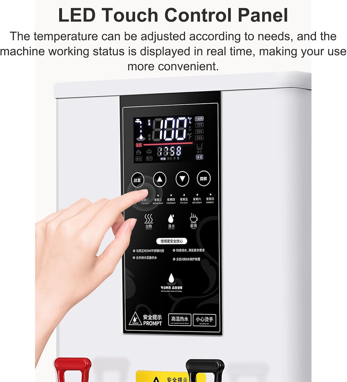 Hot Water Dispenser for Home, 3000W Electric Water Boiler with Dual Faucet, LCD Touch Screen, Commercial Water Boiler for Coffee Tea Restaurant Office,Black-Cold hot
