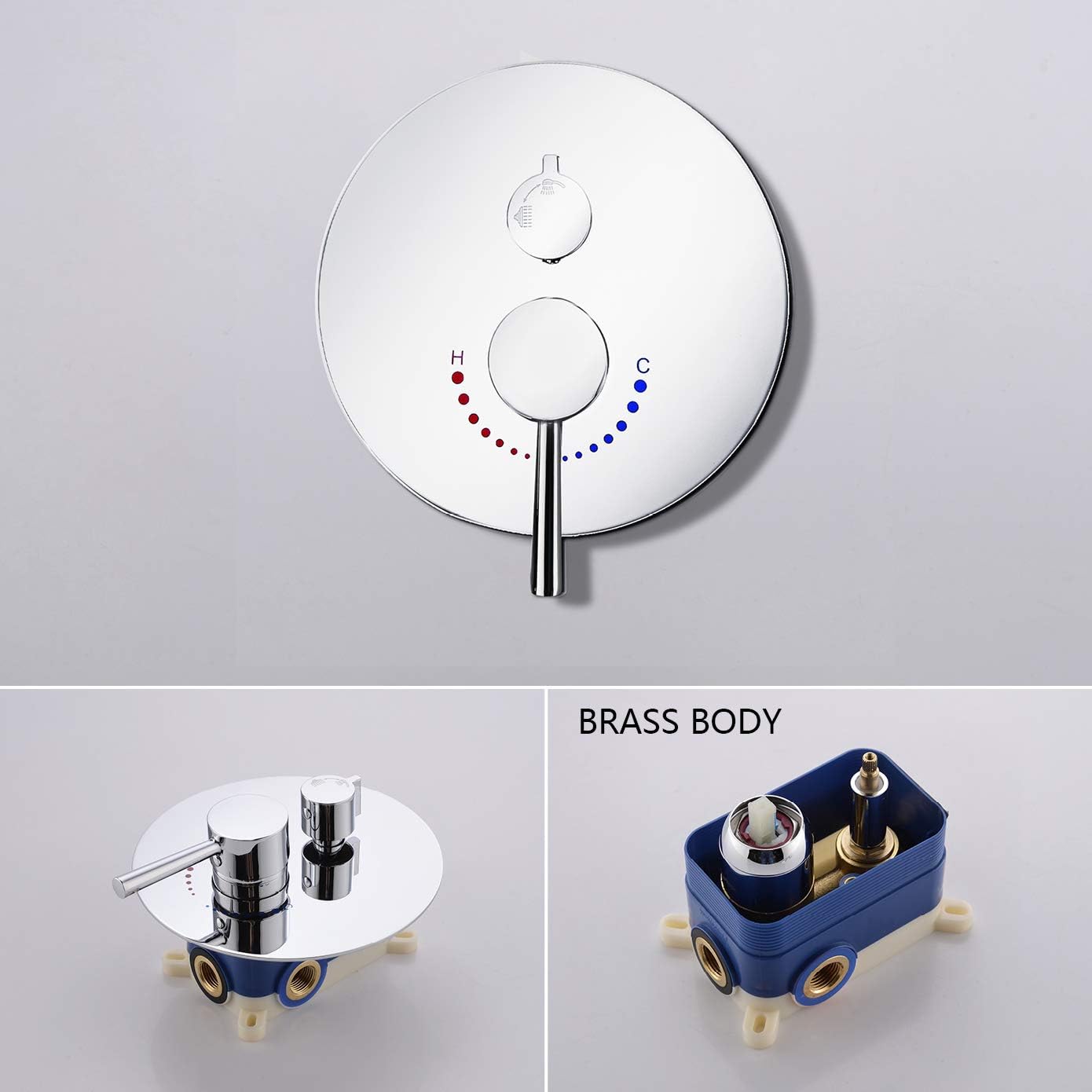 Ceiling Shower System, Chrome Shower Fixture Has 12 Inch Rain Shower Head with Handheld, All Metal Shower Faucet Sets Complete with Brass Valve