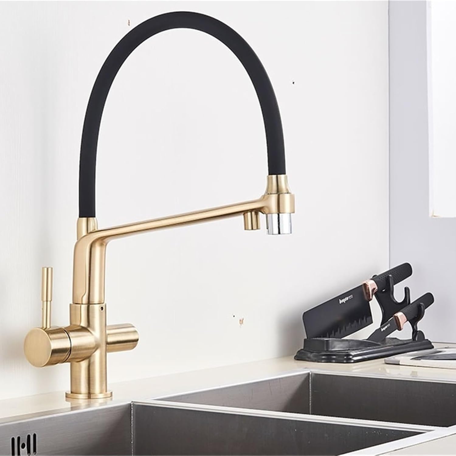 Purified Kitchen Faucet Spray Stream Modes Click Button Drink Water Hot Cold Filter Mixer Tap(Brushed Gold)