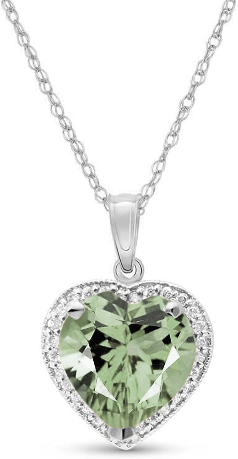 Galaxy Gold GG 14K Solid Gold, Natural Green Amethyst and Diamond Pendant Necklace for Women - 14-24 Inch Available, Fine Jewelry for Women