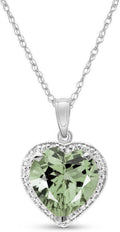 Galaxy Gold GG 14K Solid Gold, Natural Green Amethyst and Diamond Pendant Necklace for Women - 14-24 Inch Available, Fine Jewelry for Women