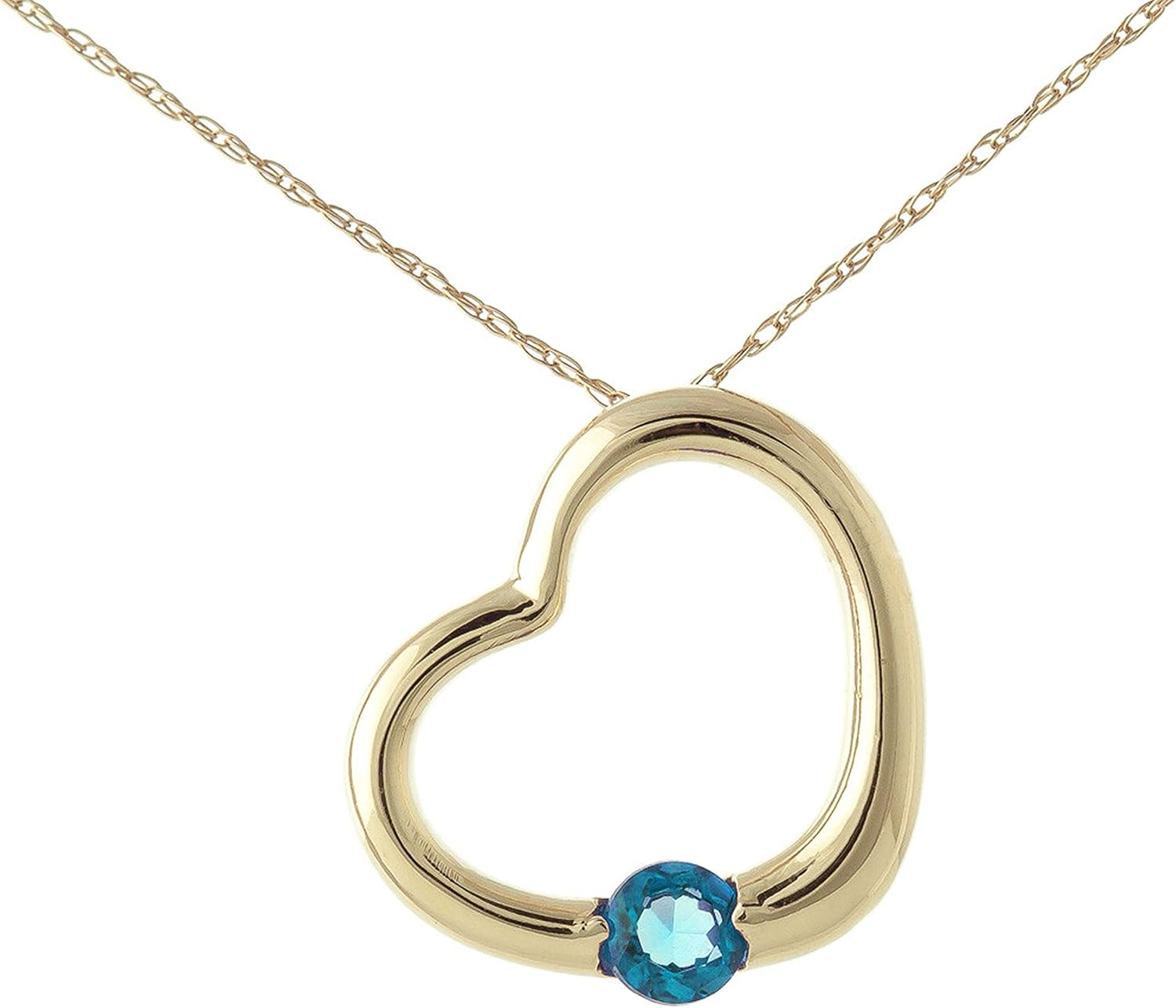 Galaxy Gold GG 14K Gold Open Heart with Genuine Blue Topaz Pendant Necklace
