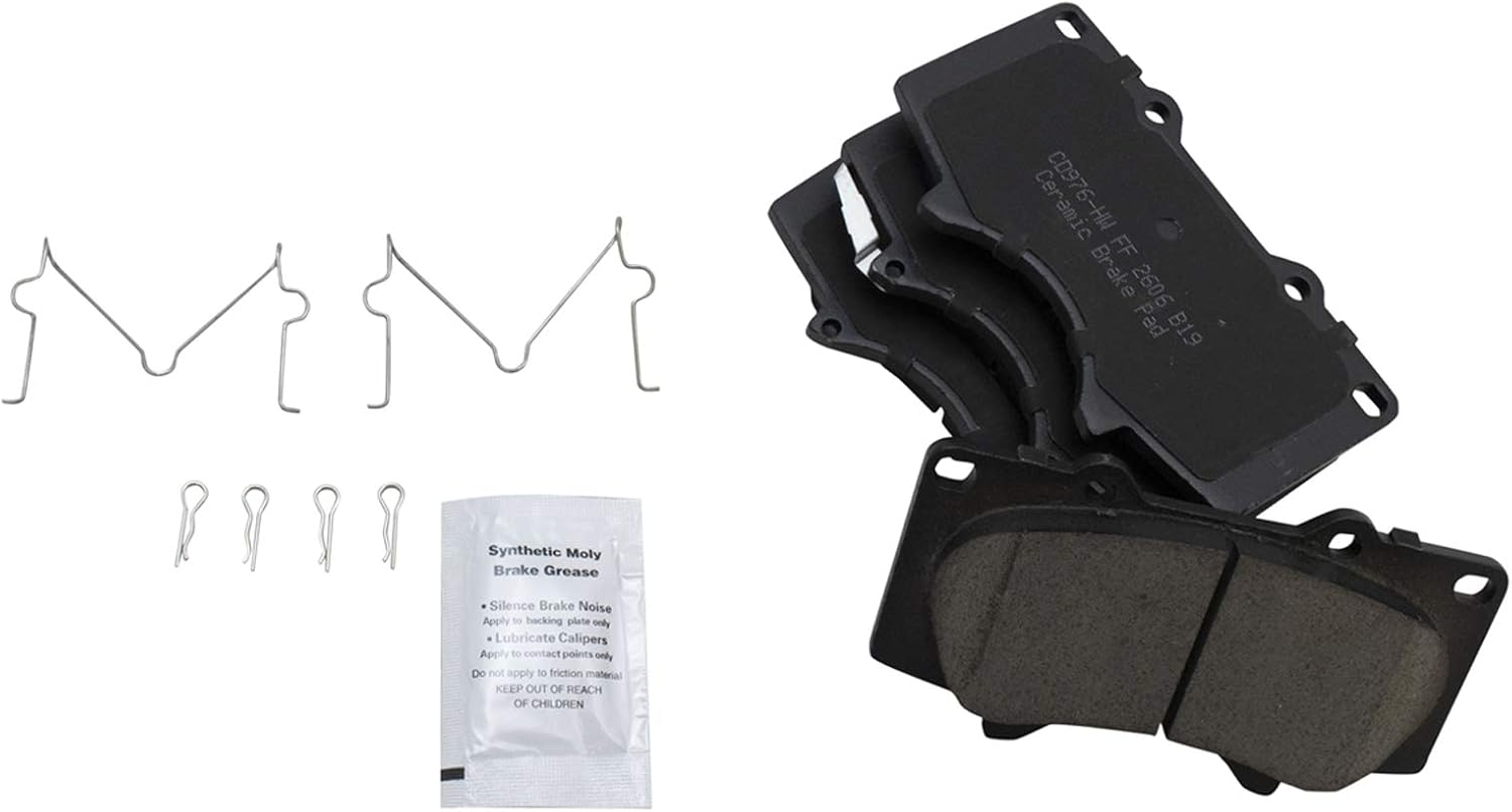 TRQ Performance Front Brake Pad and Rotor Set Ceramic Coated Drilled Slotted Vented Rotors Compatible with 2003-2009 Lexus GX470 Toyota 4Runner