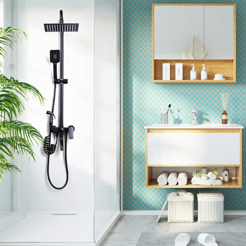 10 Inch Black Shower System with Cold and Hot Water Wall Mounted Faucet Set Multifunction Combo with Bathtub Spout, LED Head, Handheld, Bidet Sprayer
