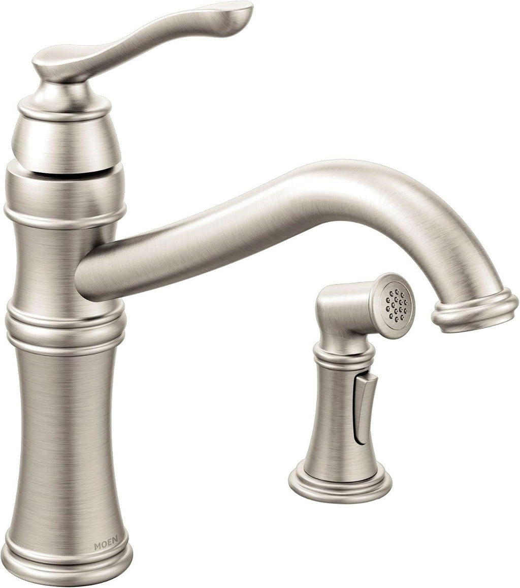 Moen Belfield Spot Resist Stainless Traditional One Handle High Arc Kitchen Faucet with Side Spray and Optional Deckplate Included, 7245SRS