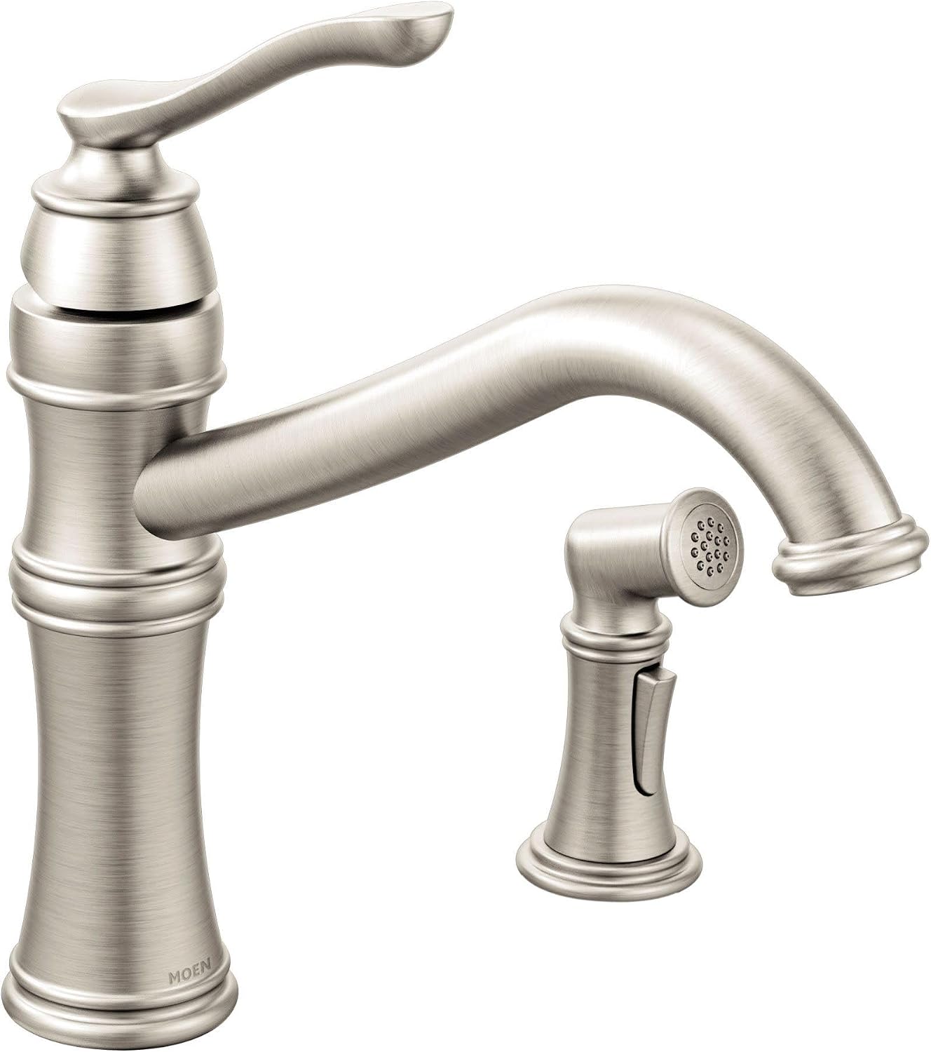 Moen Belfield Spot Resist Stainless Traditional One Handle High Arc Kitchen Faucet with Side Spray and Optional Deckplate Included, 7245SRS