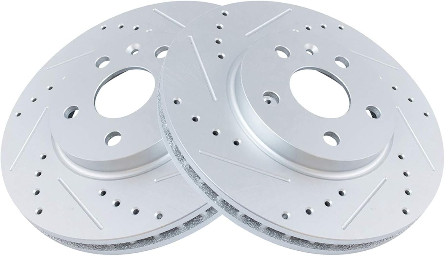 TRQ Performance Front Brake Pad and Rotor Set Ceramic Coated Drilled Slotted Vented Rotors Compatible with 2008-2014 Cadillac CTS