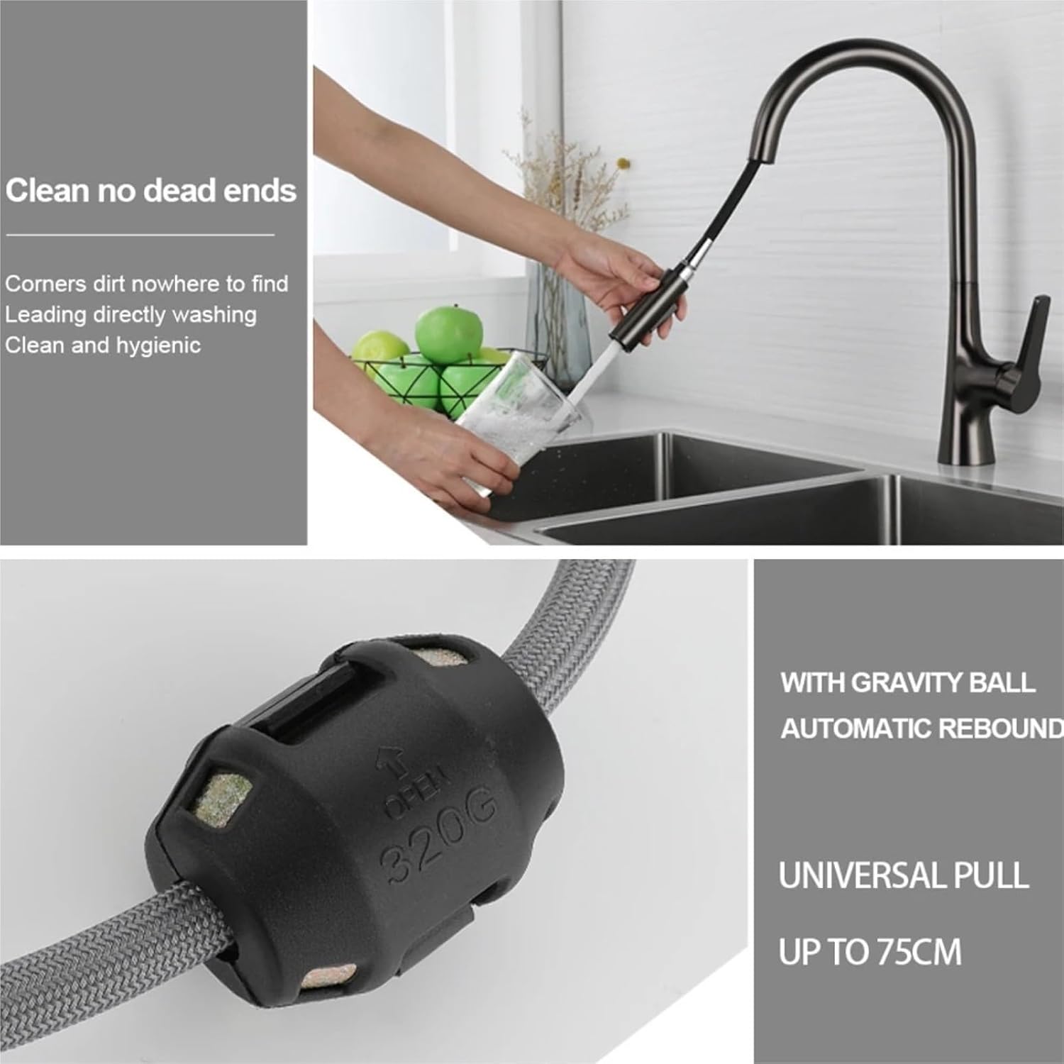 Brass Single Hole Deck Mounted 360 Degree Rotation Kitchen Pull Out Brass Faucet Hot and Cold Water Sink Taps(Brushed Chrome)