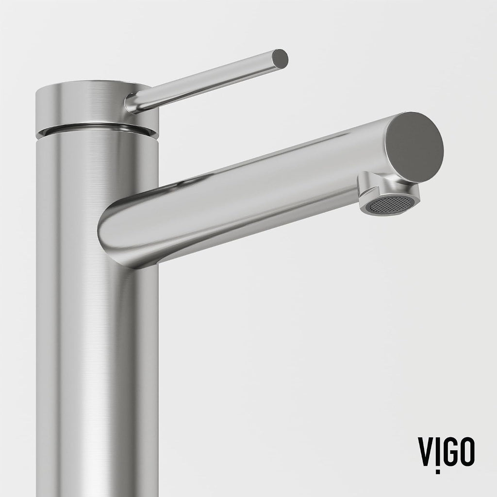 VIGO Jewel Single-Handle Single-Hole Mount Bathroom Sink Bathroom Sink Faucet, 11-Inch, Brushed Nickel, Modern Design, Solid Brass, 1.2 GPM WaterSense & Ceramic Disc Valve, Corrosion-Resistant
