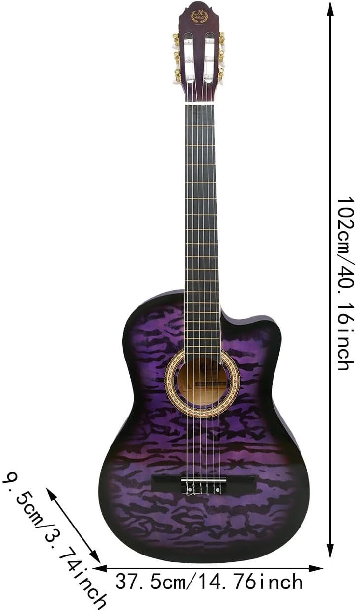 Acoustic Guitar for Beginners - Portable Travel Guitar with Steel Strings, Compact Size for Easy Learning and Performance- Purple