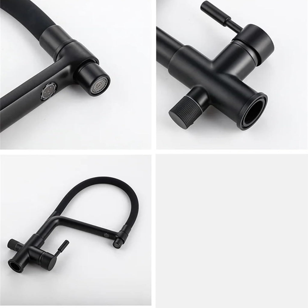 Filter Kitchen Faucet Dual Spout Drinking Water Faucet Mixer 360 Degree Rotation Hot Cold Water Tap(Nickel)