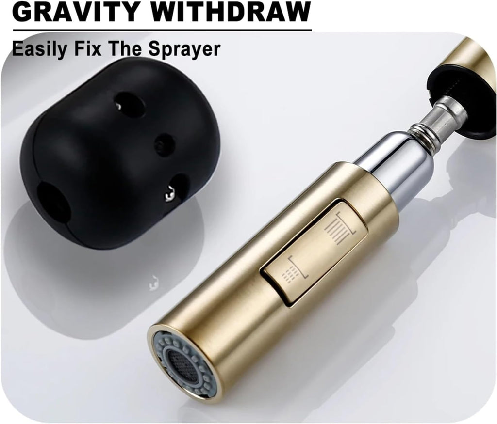 Brass Brushed Gold Black 360 Degree Rotation Kitchen Hot and Cold Water Sink Taps Pull Out Spout Kitchen Faucet(Chrome)