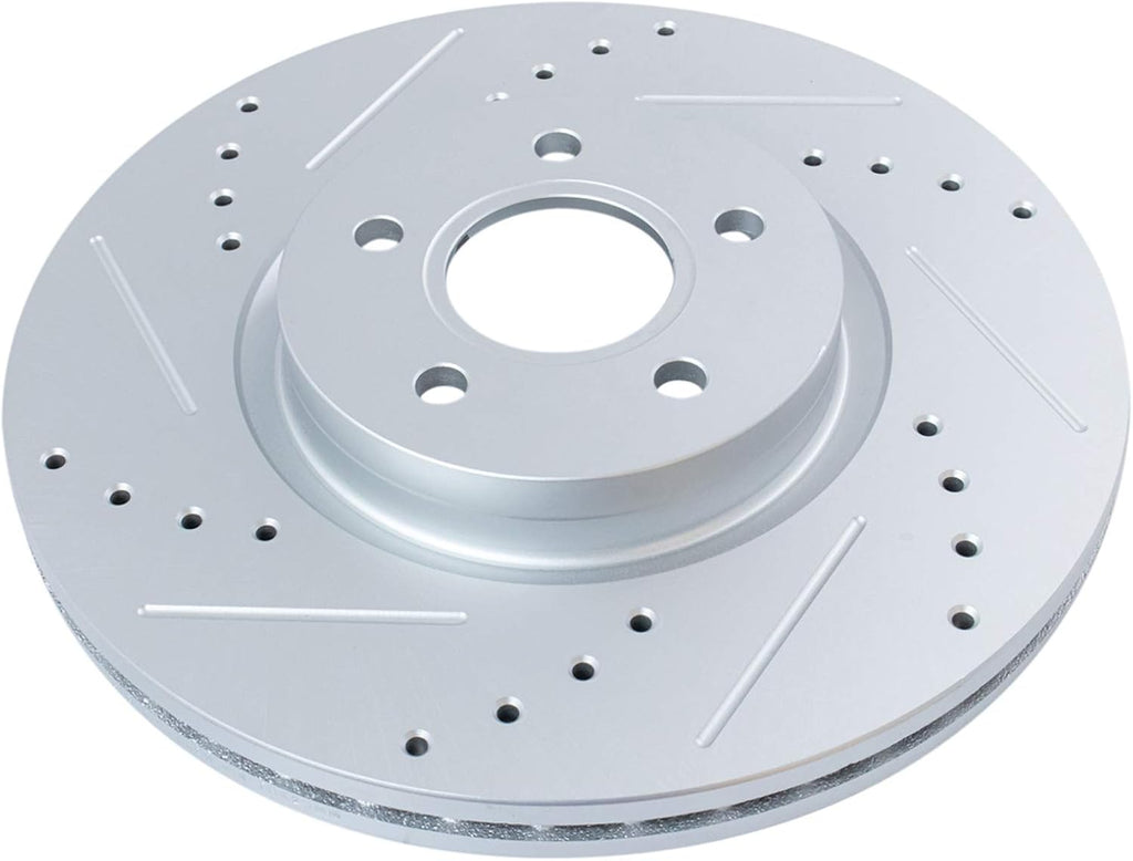 TRQ Performance Front Brake Pad and Rotor Set Ceramic Coated Drilled Slotted Rotors Compatible with 2013-2017 Ford Escape 2014-2018 Transit Connect