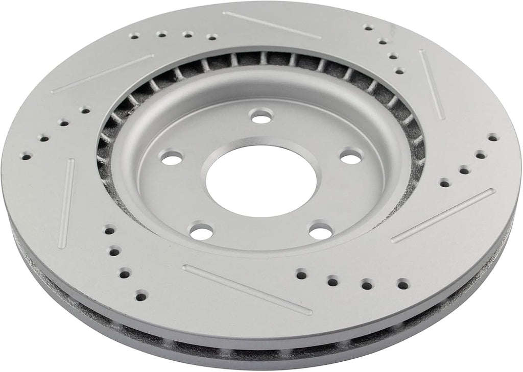 TRQ Performance Front Brake Pad and Rotor Set Ceramic Coated Drilled Compatible with 12-16 Chrysler Town & Country 12-20 Dodge Grand Caravan Journey 12-13 Volkswagen Routan 17-22 Pacifica Voyager