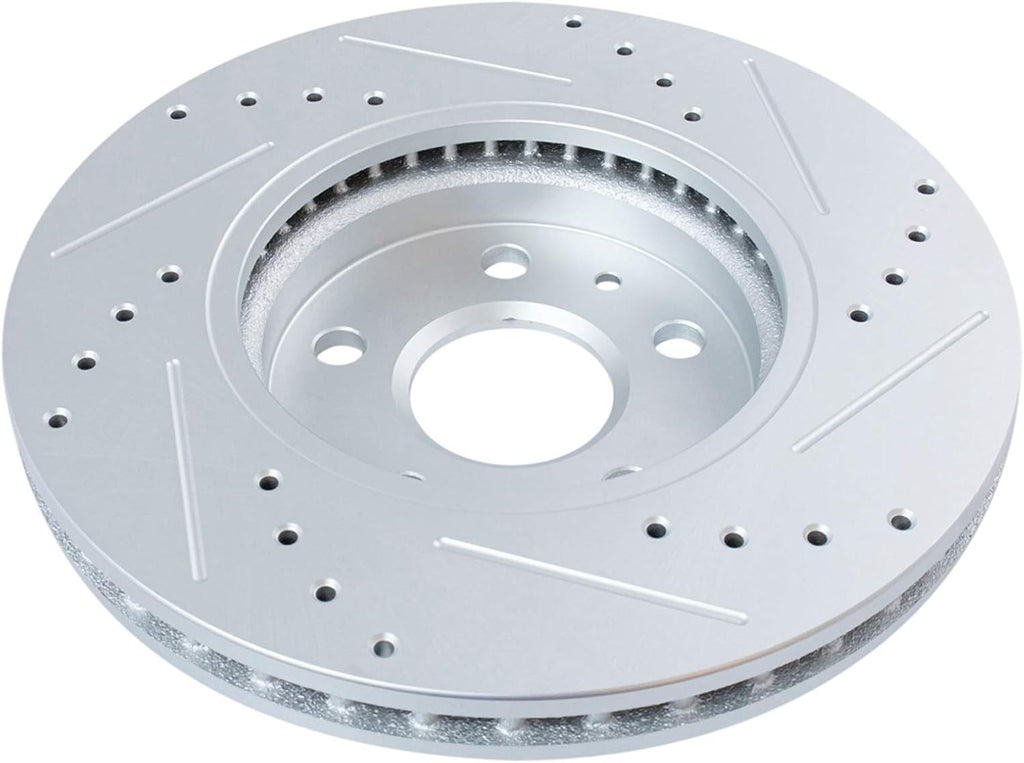 TRQ Performance Front Brake Pad and Rotor Set Ceramic Coated Drilled Slotted Vented Rotors Compatible with 2008-2014 Cadillac CTS