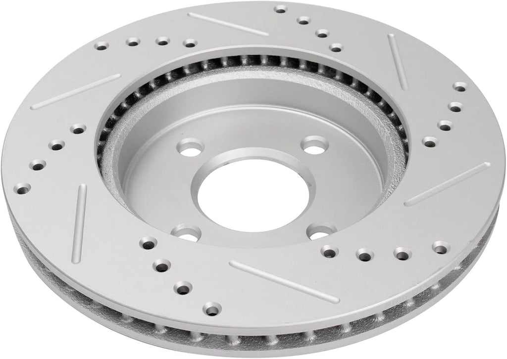 TRQ Performance Front Brake Pad and Rotor Set Ceramic Drilled Slotted Coated Rotors Compatible with 2012-2018 Nissan Versa 2014-2018 Versa Note