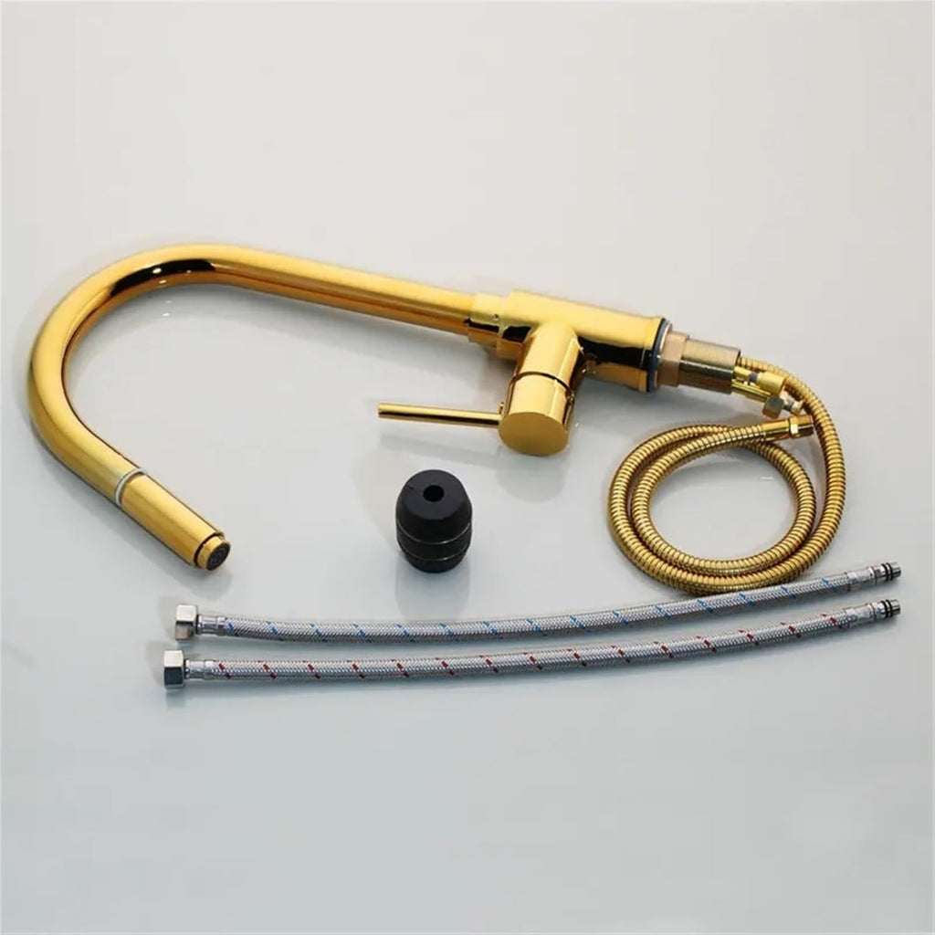 Gold Kitchen Faucets Pull Out Sink Water Mixers Brass Vanity Faucet Cold and Hot Water