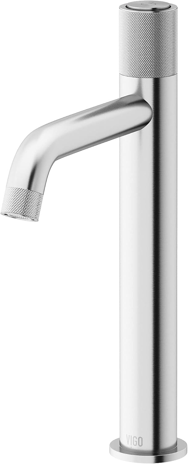 VIGO Apollo Single-Handle Single-Hole Mount Vessel Bathroom Sink Faucet, 12-Inch, Brushed Nickel, Modern Design, Solid Brass, 1.2 GPM WaterSense & Ceramic Disc Valve, Corrosion-Resistant