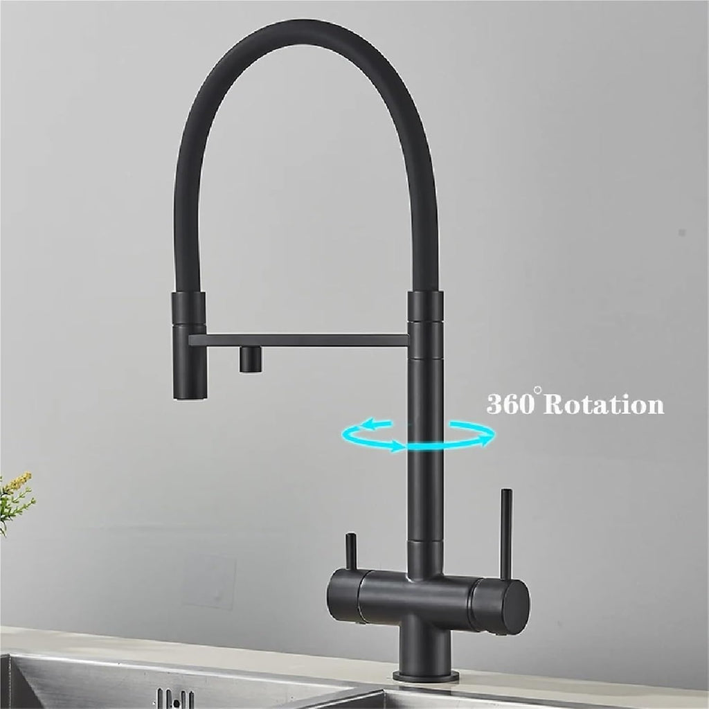 Filtered Kitchen Faucet Pull Out Spray Kitchen Purified 360 Rotation 3 Ways Sink Drink Water Faucet(Brushed Gold)