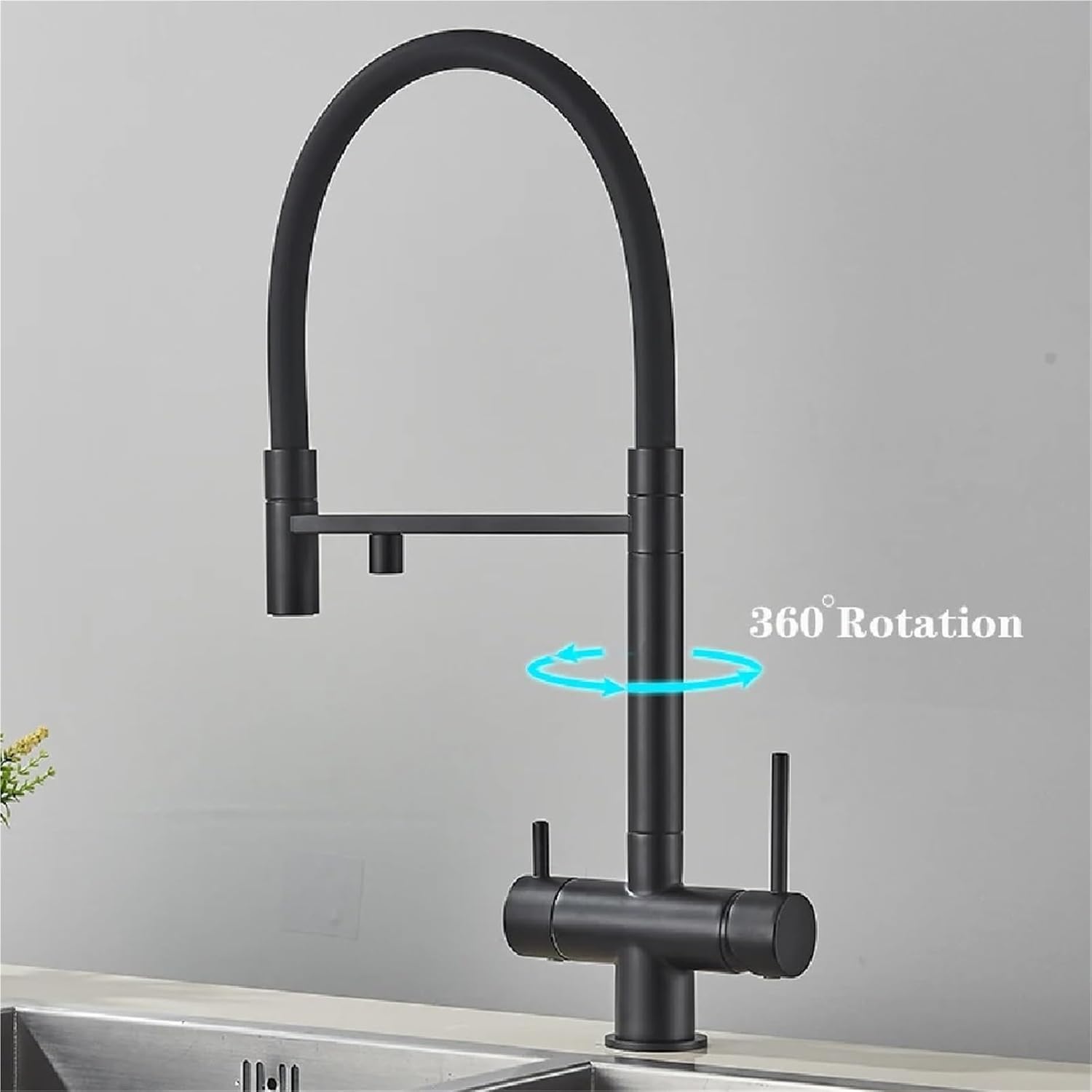 Filtered Kitchen Faucet Pull Out Spray Kitchen Purified 360 Rotation 3 Ways Sink Drink Water Faucet(Black)