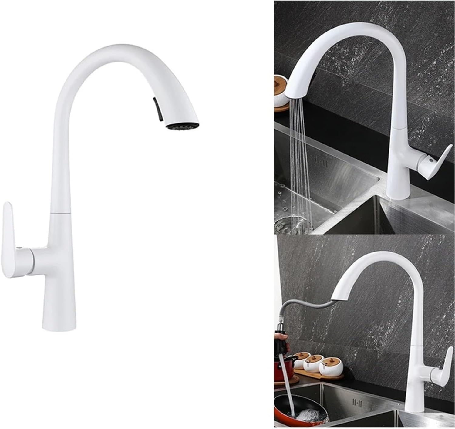 Kitchen Faucet Pull Out Tap Household Sink Washbasin Cold and Hot Water Mixer(Brush Gold)