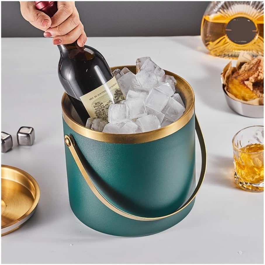 Ice Bucket, 3L Stainless Steel Ice Bucket, Double Insulated and Cooled Ice Bucket Ice Buckets For Parties(Green)