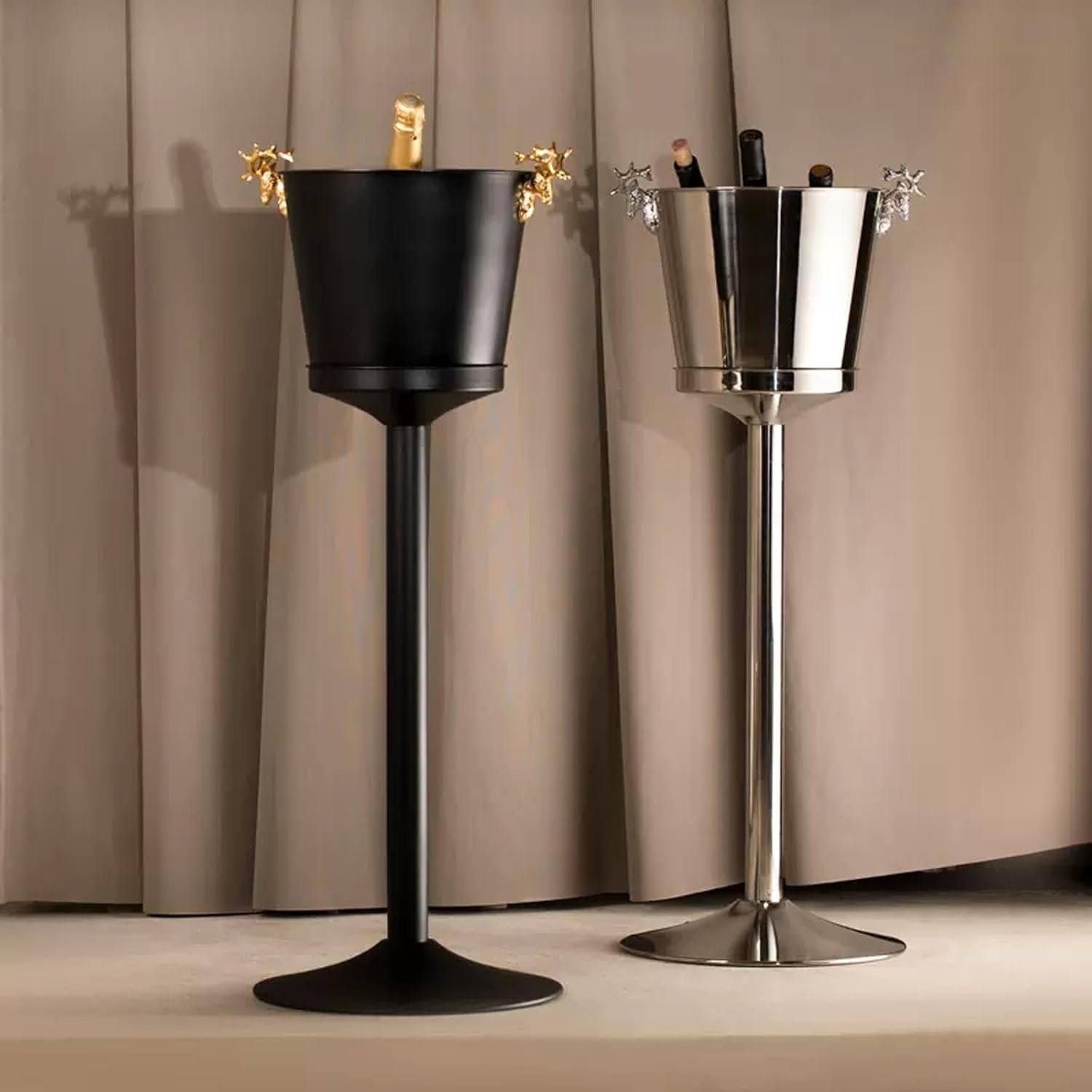 Keep Ice Frozen Longer Large Stainless Steel Free Standing Wine Chiller Coolers and Cellar with Ice Bucket Kitchen Bar Wares for parties(Silver)