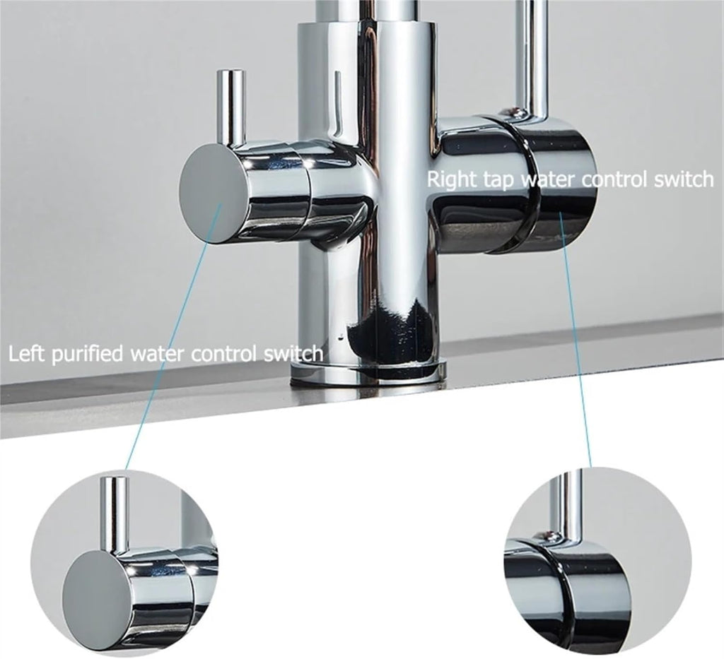Filtered Kitchen Faucet Dual Handle Hot & Cold Drinking Water Purified Kitchen Mixer Taps(Brushed Gold)