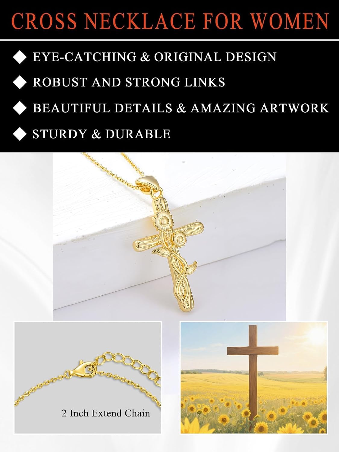 18K Gold Cross Pendant for Women Gold Cross Necklace 18K Gold Jewelry Religious Gift