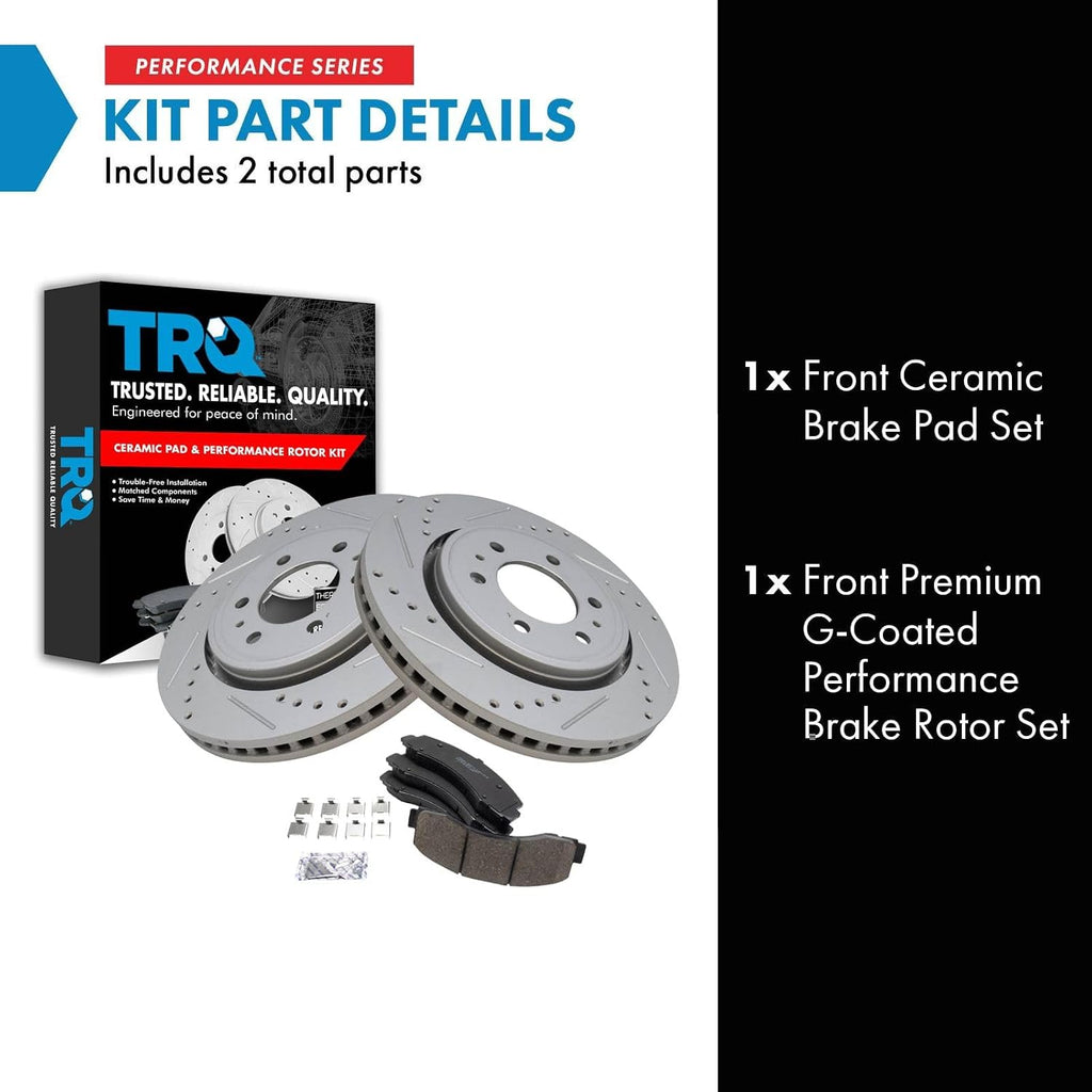TRQ Performance Front Brake Pad and Rotor Set Ceramic Coated Drilled Slotted Rotors Compatible with 2018-2020 Ford Expedition F-150 Lincoln Navigator