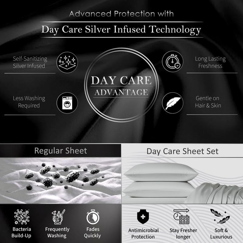 Day Care® Silver Infused Luxury 4 Pcs. Bed Sheet Set – 18' Deep Pocket Fit, Ultra Soft Cooling Fabric, Breathable & Long-Lasting Freshness (Silver, Full(54x75)
