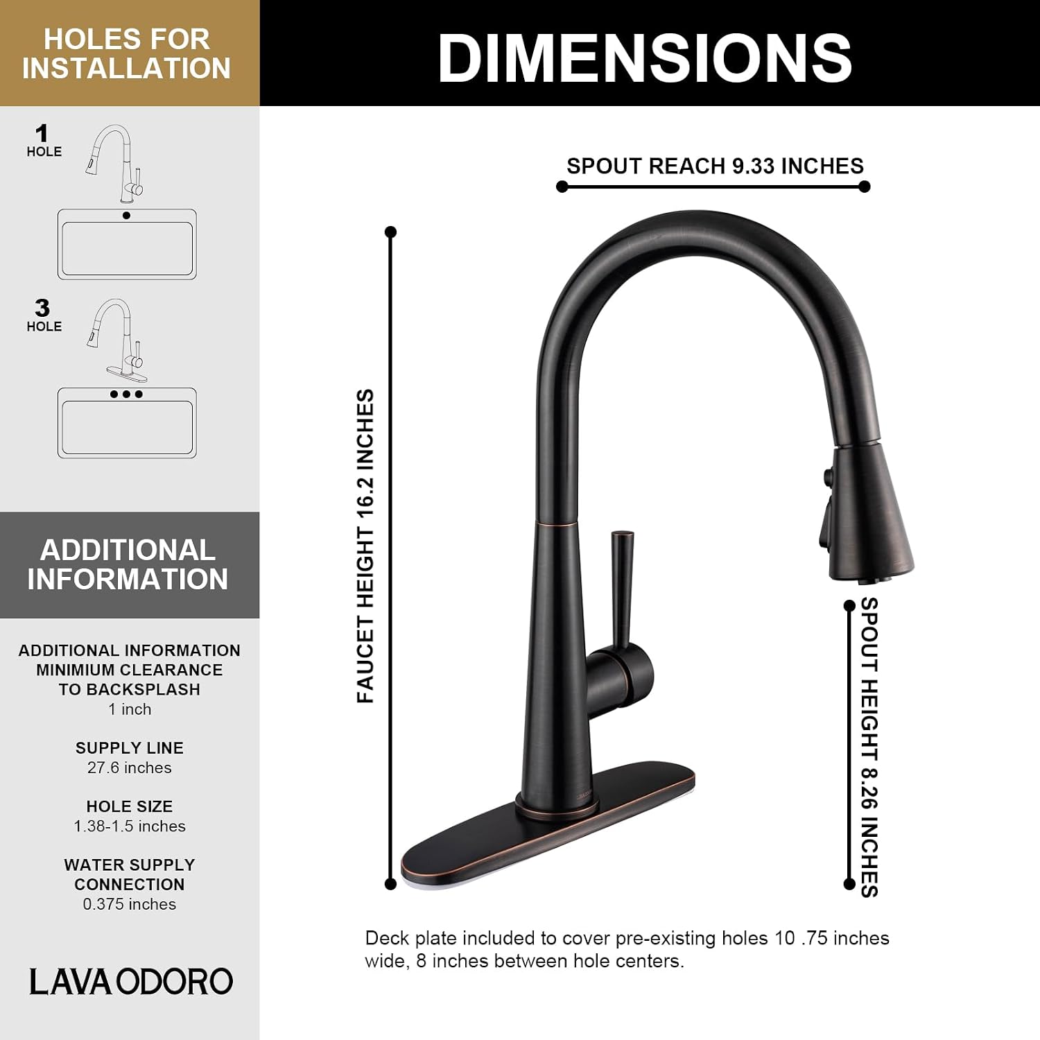Oil Rubbed Bronze Kitchen Faucet with Pull Down Sprayer, Lava Odoro Bronze Single Handle Kitchen Sink Faucet, Faucet for Kitchen Sink with Magnetic Docking Spray Head, Deck Plate, KF321-ORB