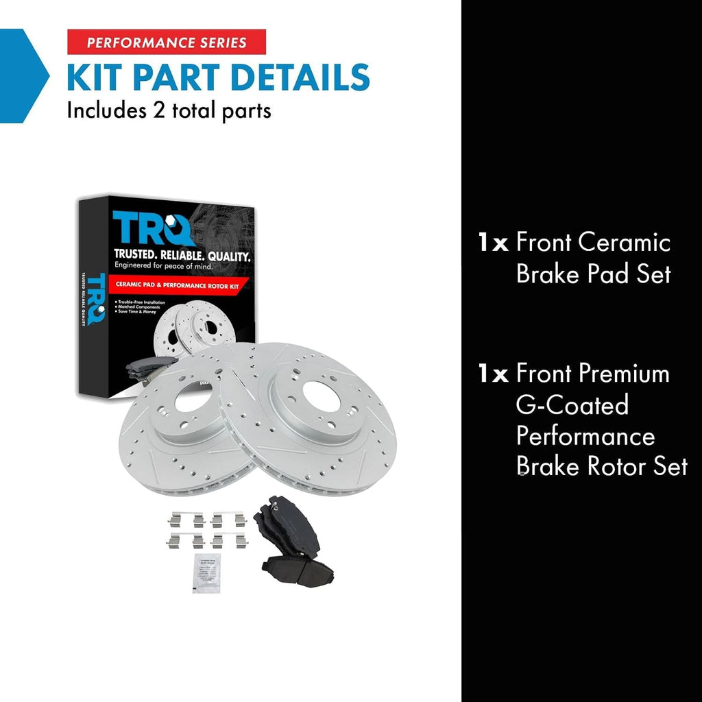 TRQ Performance Front Brake Pad and Rotor Set Ceramic Coated Drilled Slotted Vented Rotors Compatible with 2005-2006 Honda CR-V 2012-2015 Civic 2013-2015 Acura ILX