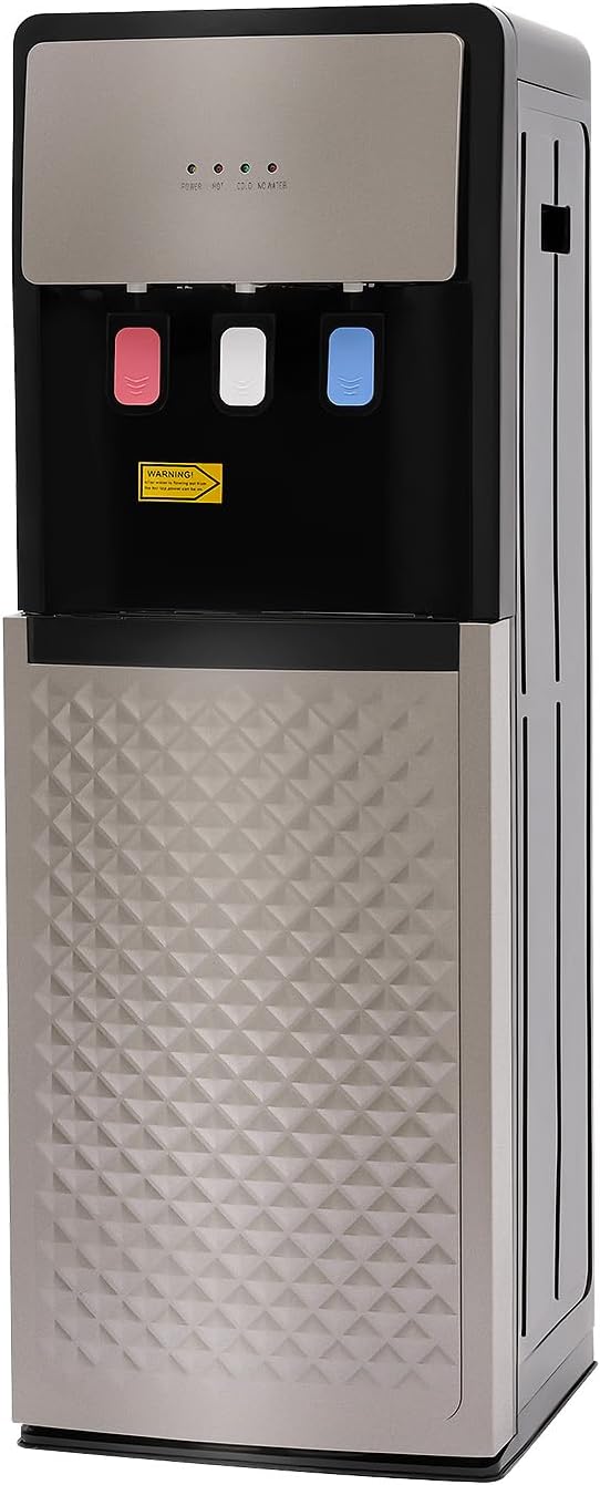 Bottom Loading Water Cooler Dispenser, Premium Standing Water Dispenser w/Heating and Cooling Functions, 4 Indicator Lights Hot and Cold Water Dispenser for Home, Office (Silvery,3 Outlet)