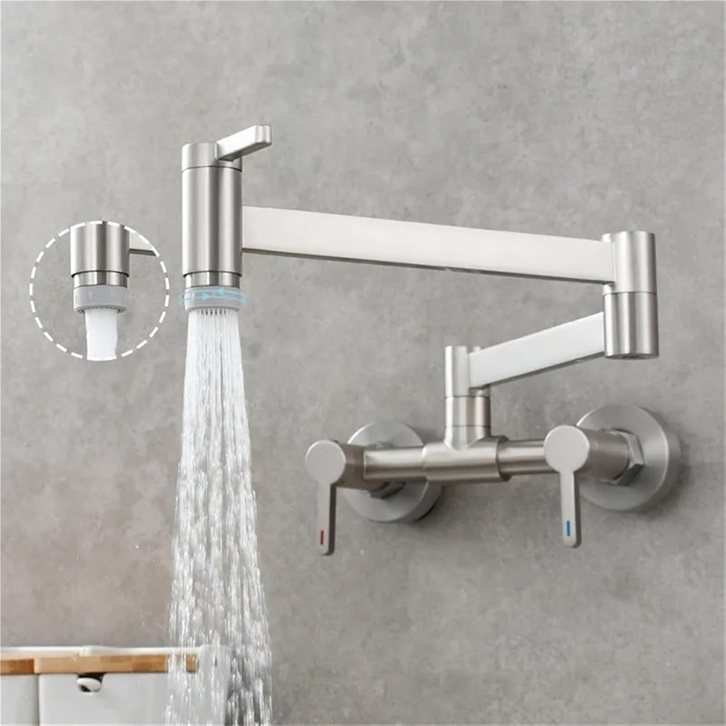 Pot Filler Tap Wall Mounted Foldable Kitchen Faucet Hot and Cold Single Hole Sink Tap Rotate Folding Spout(Nickel B)