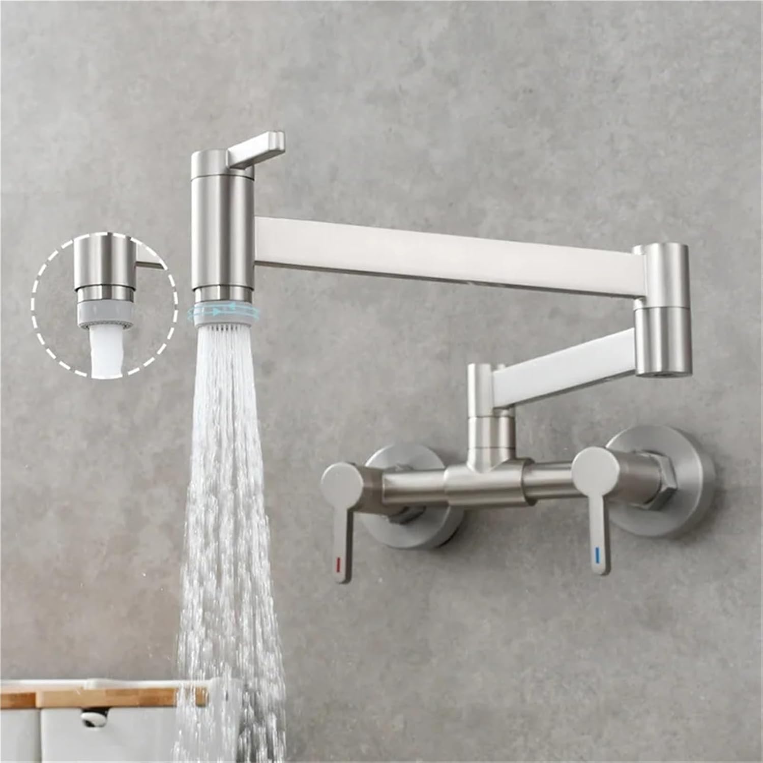 Pot Filler Tap Wall Mounted Foldable Kitchen Faucet Hot and Cold Single Hole Sink Tap Rotate Folding Spout(Nickel B)