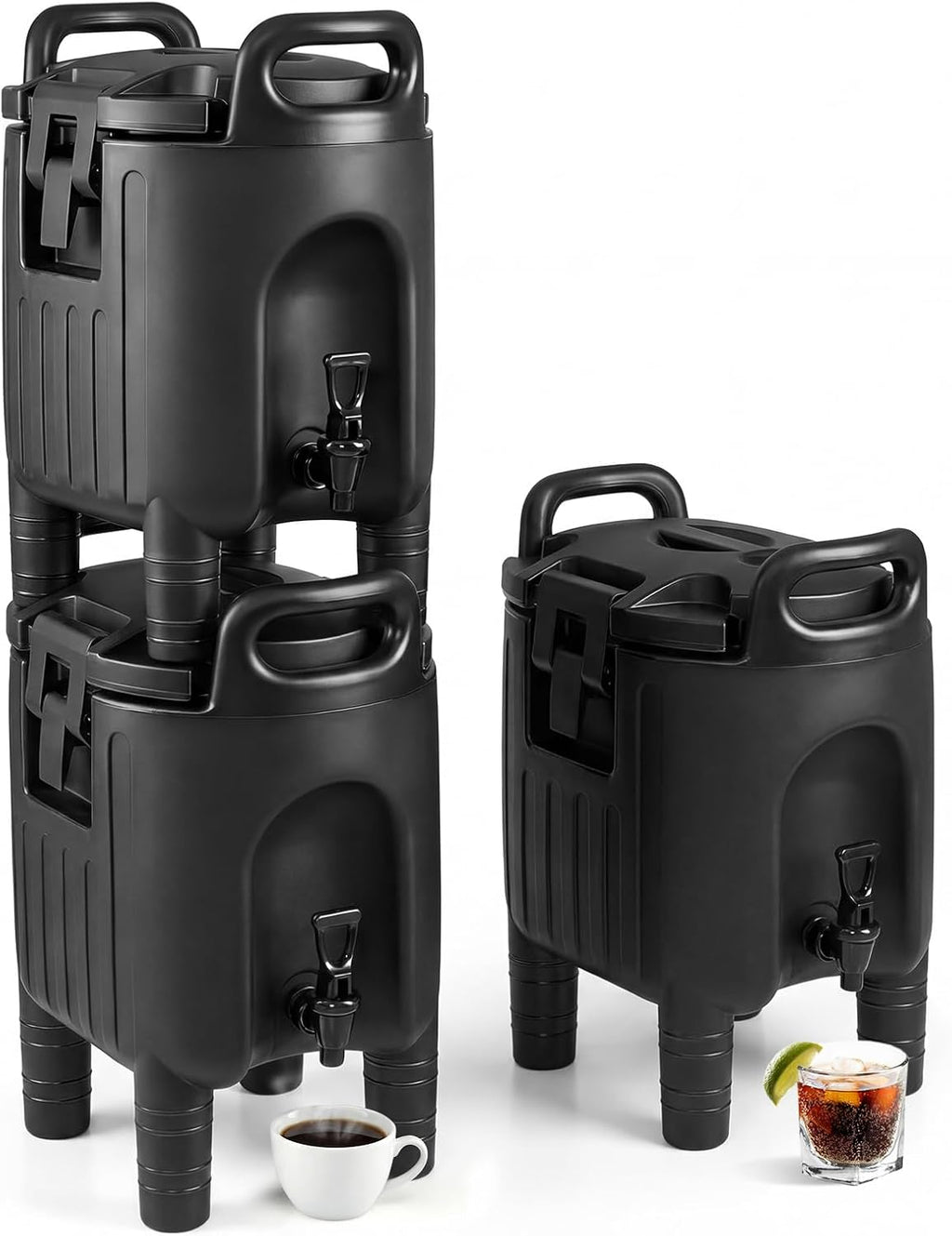 COSTWAY 2.6 Gal Insulated Beverage Dispenser, Commercial Coffee Tea Iced Thermal Drink Server w/Handles, Two-Stage Faucet, Hot and Cold Water Dispenser for Catering, Party & Restaurant Shop Event, 3